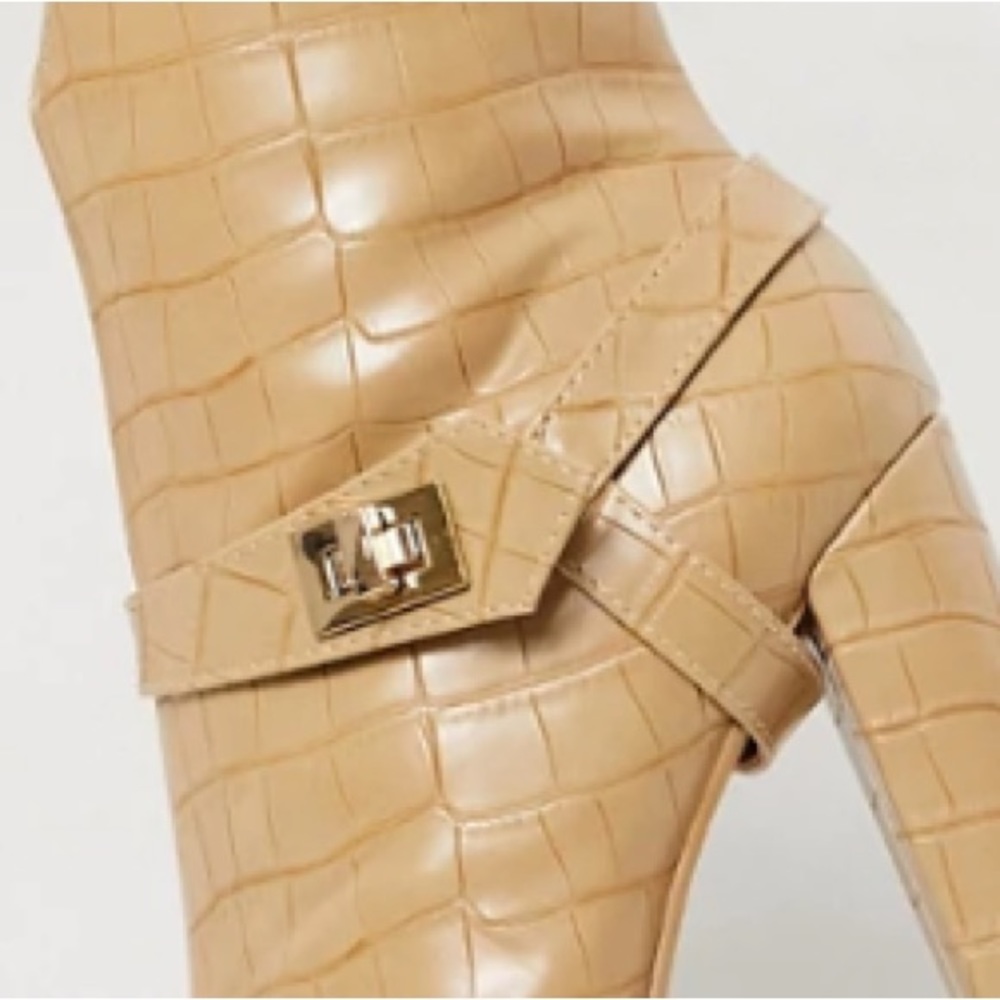 BNIB • ASOS GLAMOROUS Beige Croc Embossed Ankle Boot with Harness Details - Picture 10 of 12